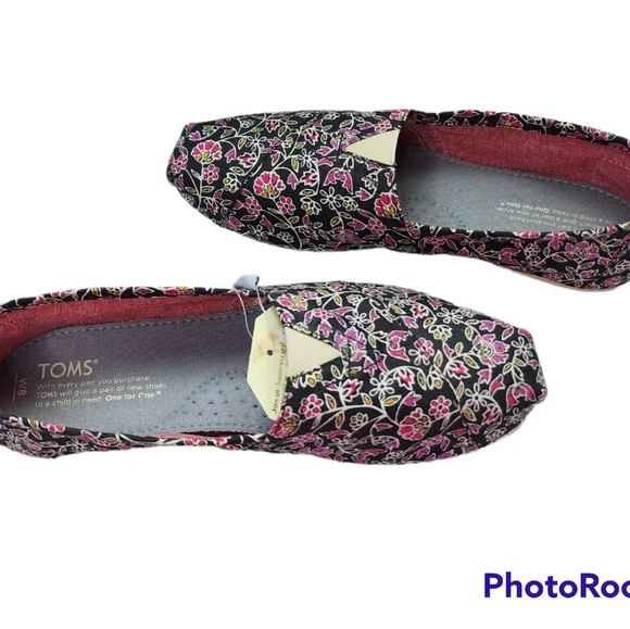 Toms canvas slip-on shoes floral soft comfortable size 8 nwt - Picture 5 of 14